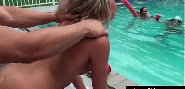 blonde babe fucked near pool at party